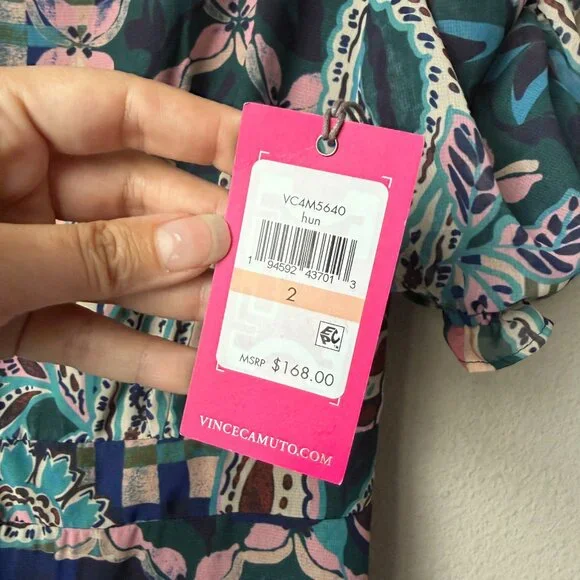NWT Vince Camuto Mixed Print Puff Sleeve Tiered Maxi Dress Size 2 - Picture 4 of 6